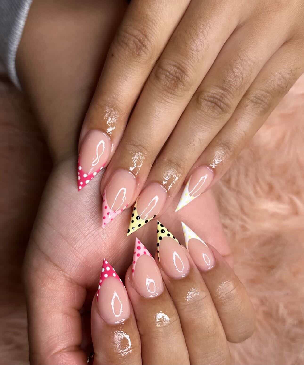 Polka dot French tip nail art